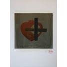 Roman Uranjek Black cross with red heart on darkgreen Druck